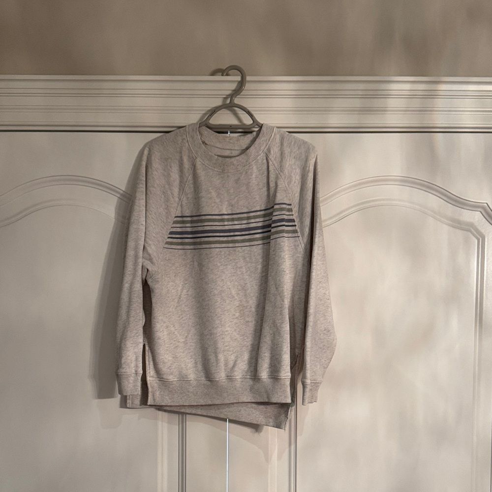 Aerie oversized Heather Gray Stripe Crewneck Sweater